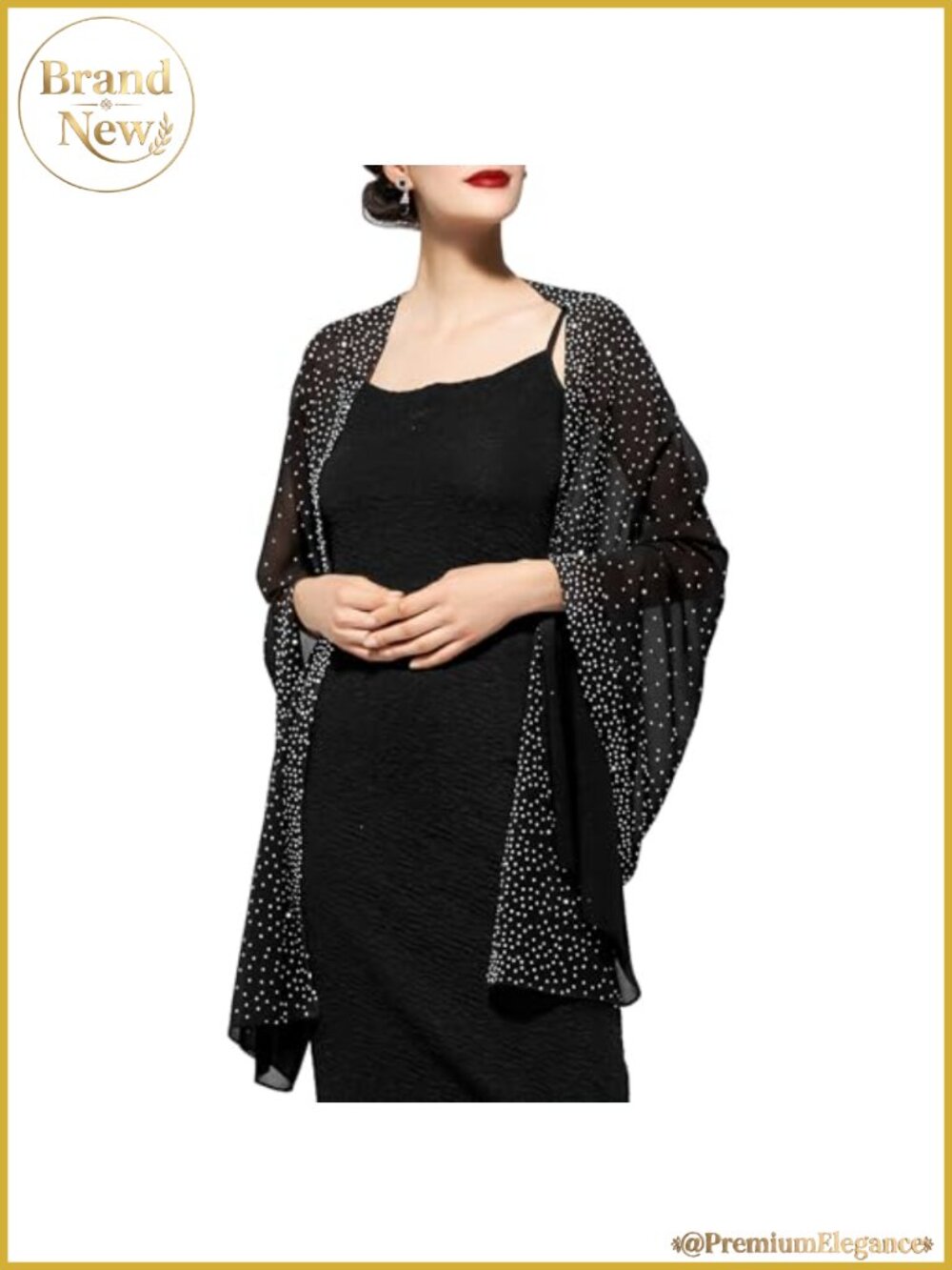 Rhinestone Sequin Chiffon Shawl Wrap Evening Formal Wedding